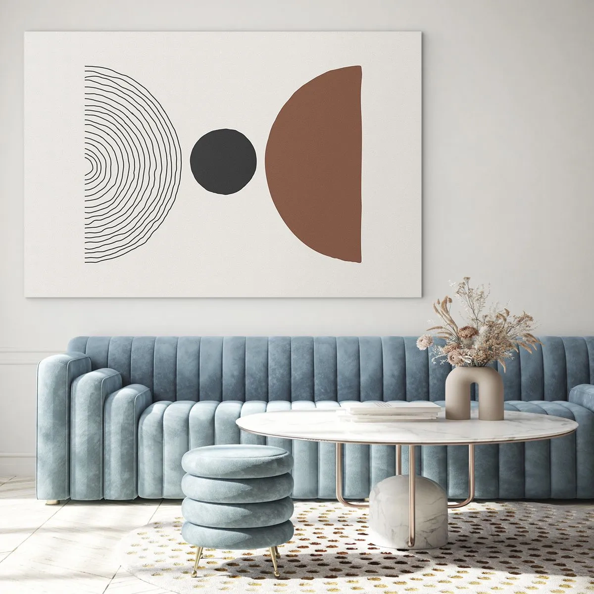 Tablou pe sticlă - Forme geometrice abstracte pe un fundal deschis - 70x50cm - În centrul atenției - Decorațiune modernă pentru perete pentru living și dormitor ARTTOR