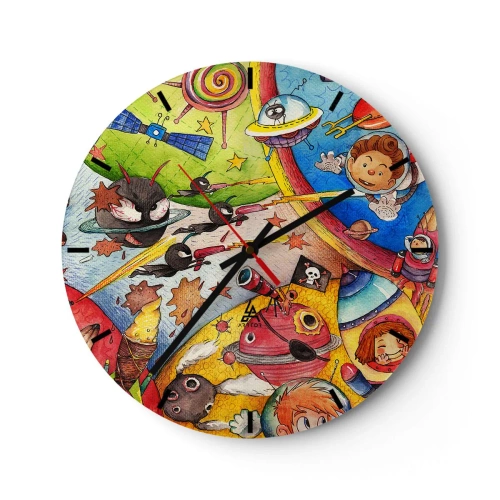 Ceas de perete - Ceas pe sticlă - O mare aventură spațială - 40x40 cm