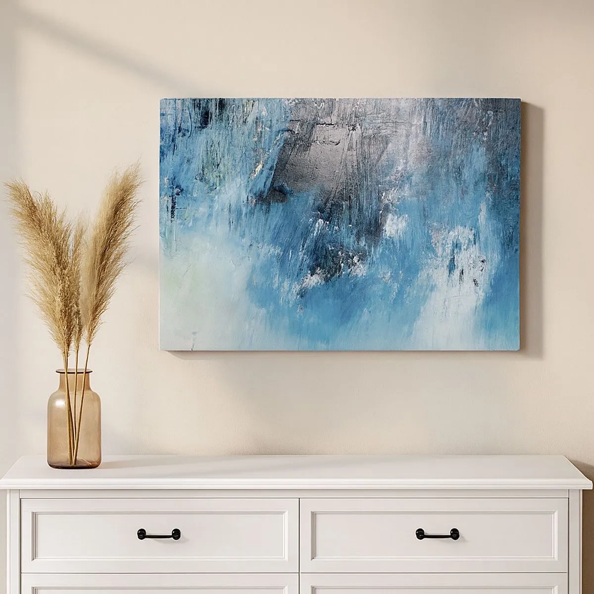 Tablou pe pânză Canvas - Tușe abstracte de pensulă în nuanțe de albastru - 70x50cm - Rapsodie albastră - Decorațiune modernă pentru perete pentru living și dormitor ARTTOR