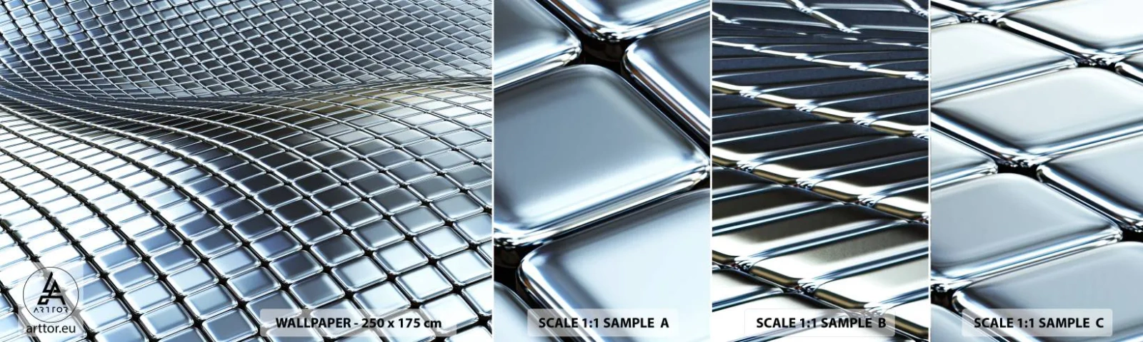 Mostră de Tapet Standard Eco - Val metalic argintiu - Abstracția, Grafică, Bucată - 100x30 cm