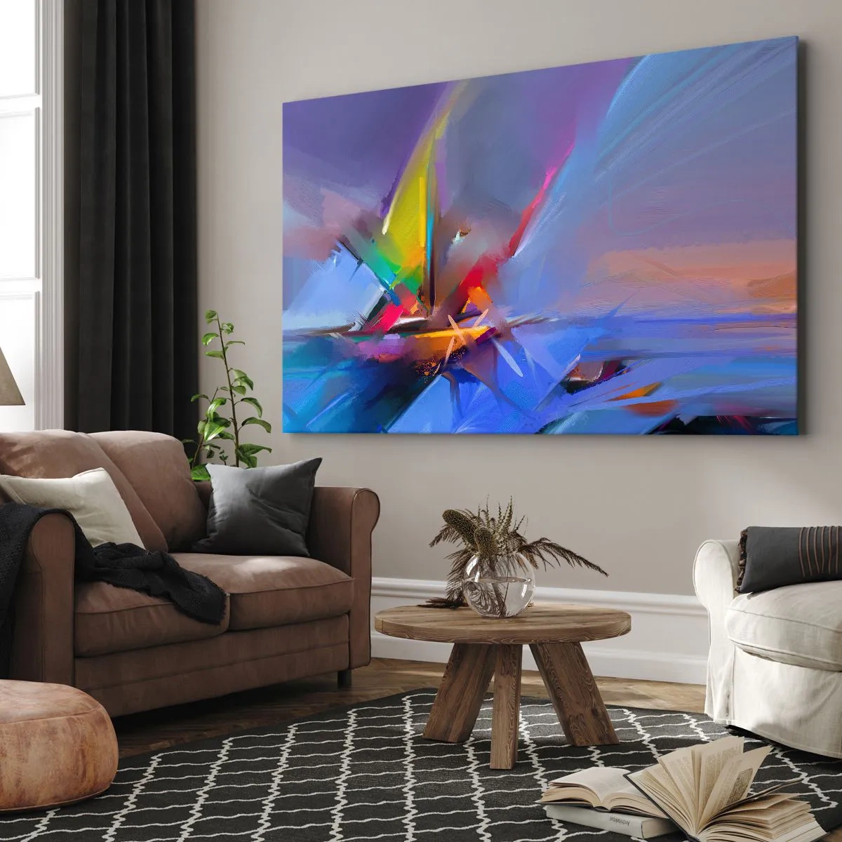 Tablou pe pânză Canvas - Compoziție abstractă cu culori intense - 70x50cm - Iute ca o pasăre - Decorațiune modernă pentru perete pentru living și dormitor ARTTOR