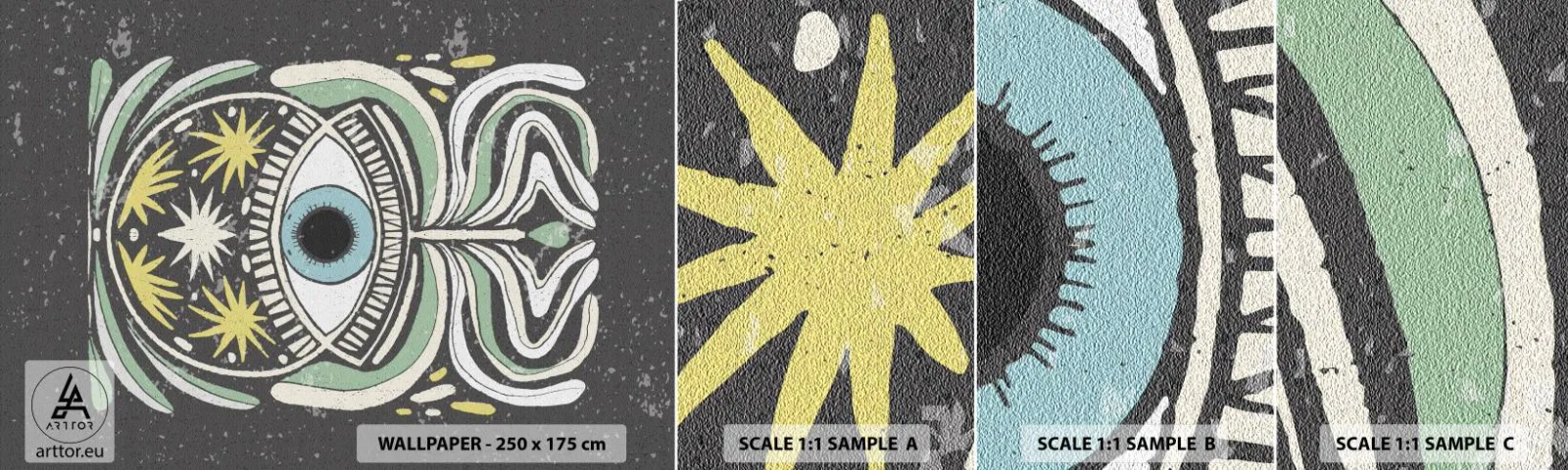 Mostră tapet autocolant Deluxe Sticker - Ritualuri tribale - Boho, Ochi, Pastel - 100x30 cm