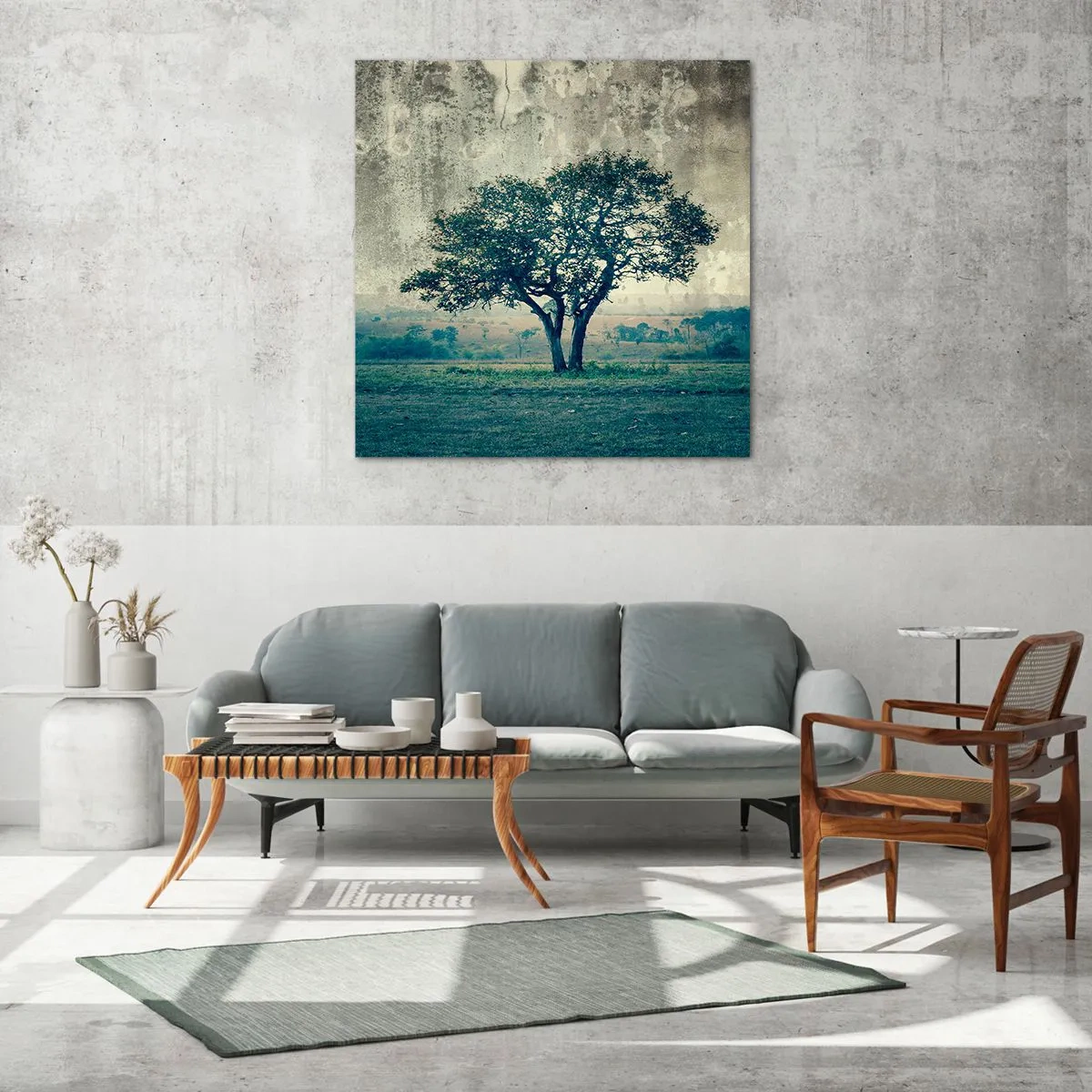 Tablou pe sticlă - Un măr pe o pajiște albastră? - 50x50 cm