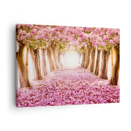 Tablou pe pânză Canvas - O alee de copaci înfloriți în nuanțe de roz - 70x50cm - Drumul spre paradis - Decorațiune modernă pentru perete pentru living și dormitor ARTTOR