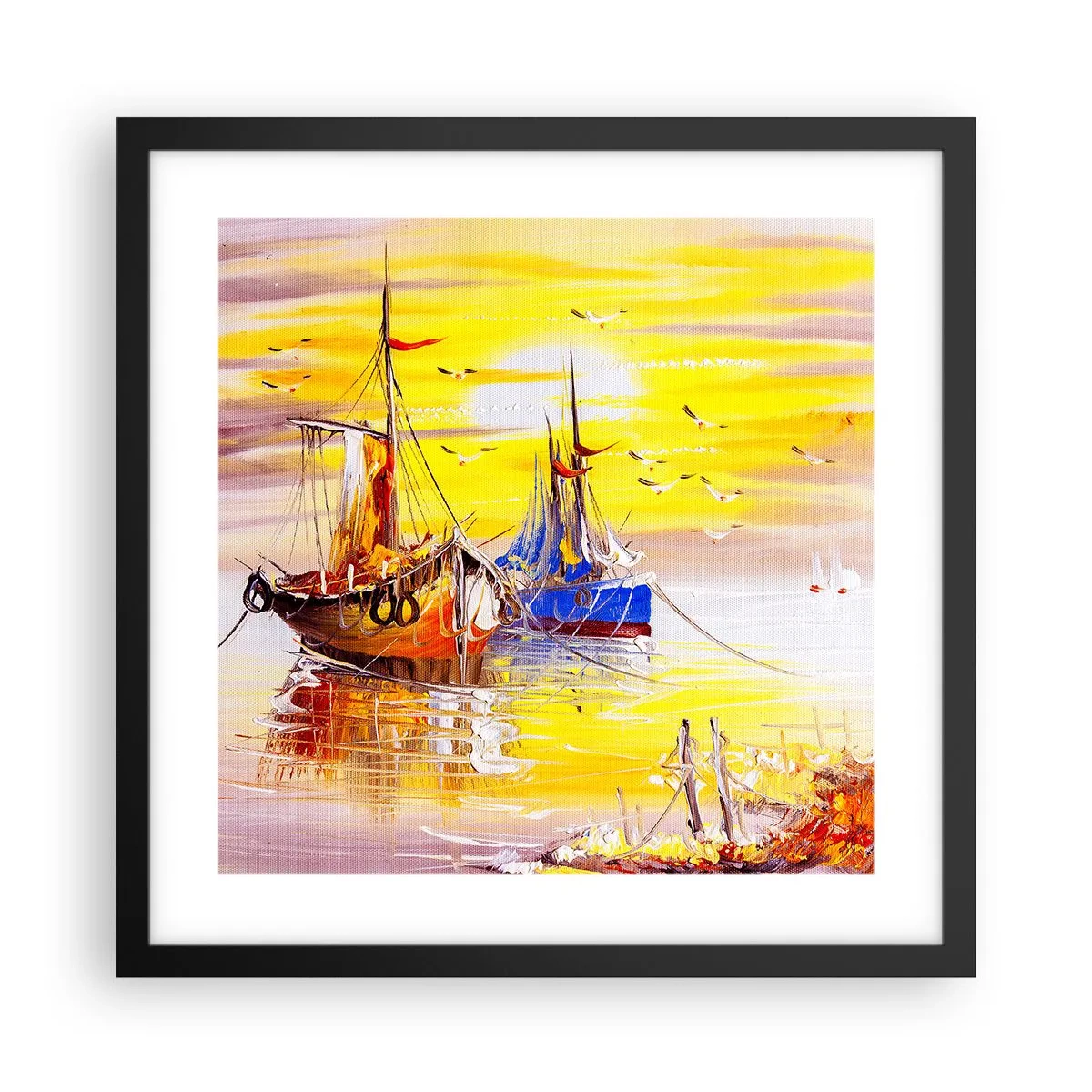 Poster în ramă neagră - O binemeritată odihnă în port - 40x40 cm