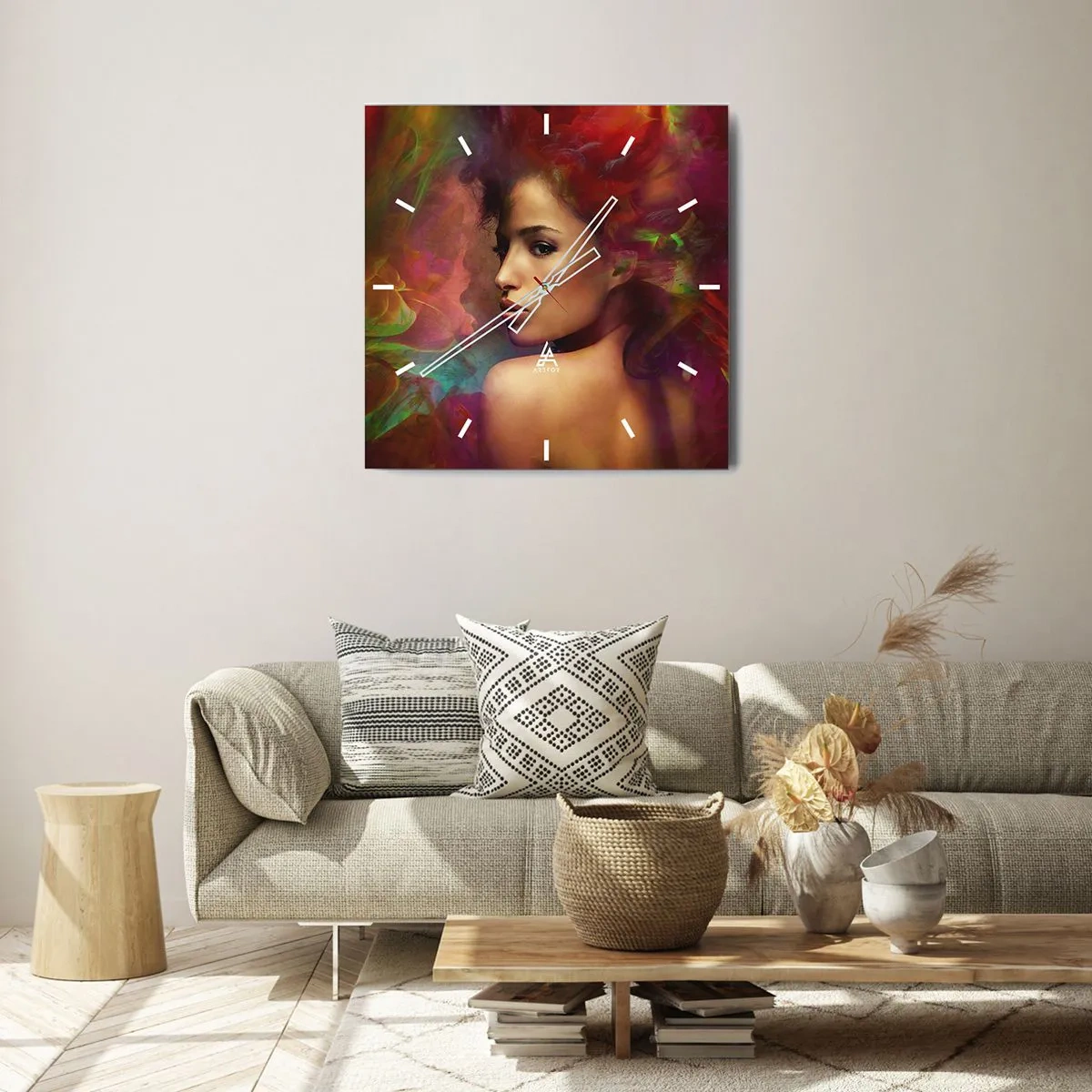 Ceas de perete - Ceas pe sticlă - Mai frumoasă decât un curcubeu, delicată ca o ceață - 40x40 cm