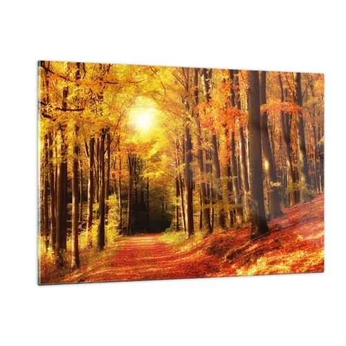 Tablou pe sticlă - Toamna de aur pe un drum forestier - 120x80 cm