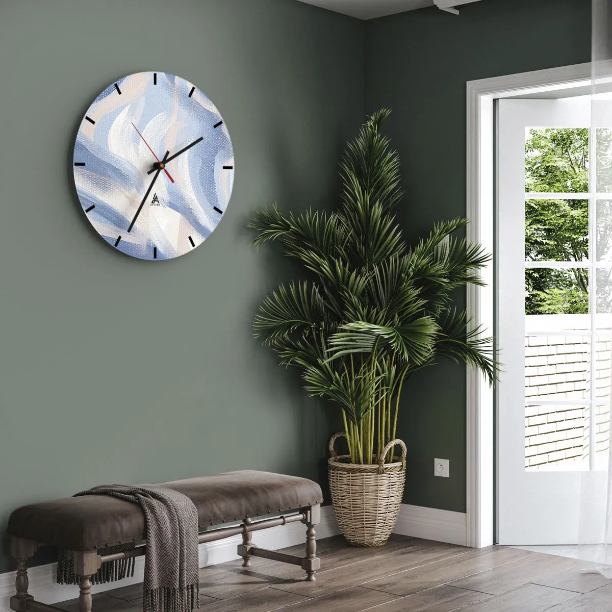 Ceas de perete - Ceas pe sticlă - Undele albastre - 40x40 cm