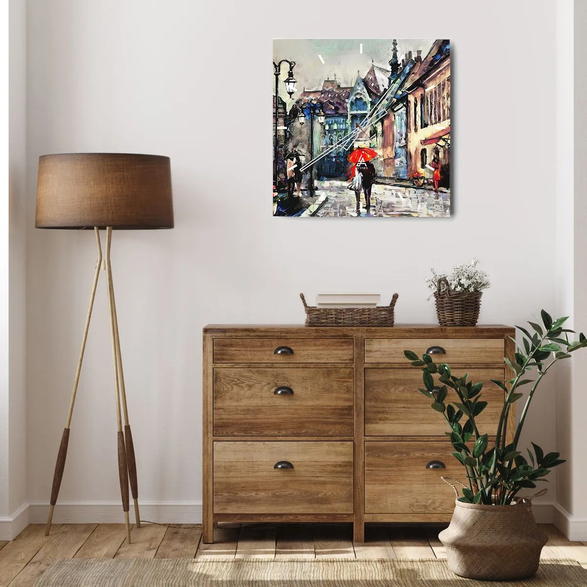 Ceas de perete - Ceas pe sticlă - Ploaie pentru doi - 30x30 cm