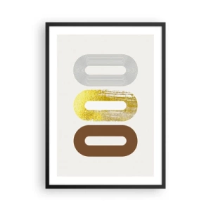 Poster în ramă neagră - Forme geometrice în nuanțe de auriu, maro și gri - 50x70cm - Ooo! - Decorațiune modernă pentru perete pentru living și dormitor ARTTOR