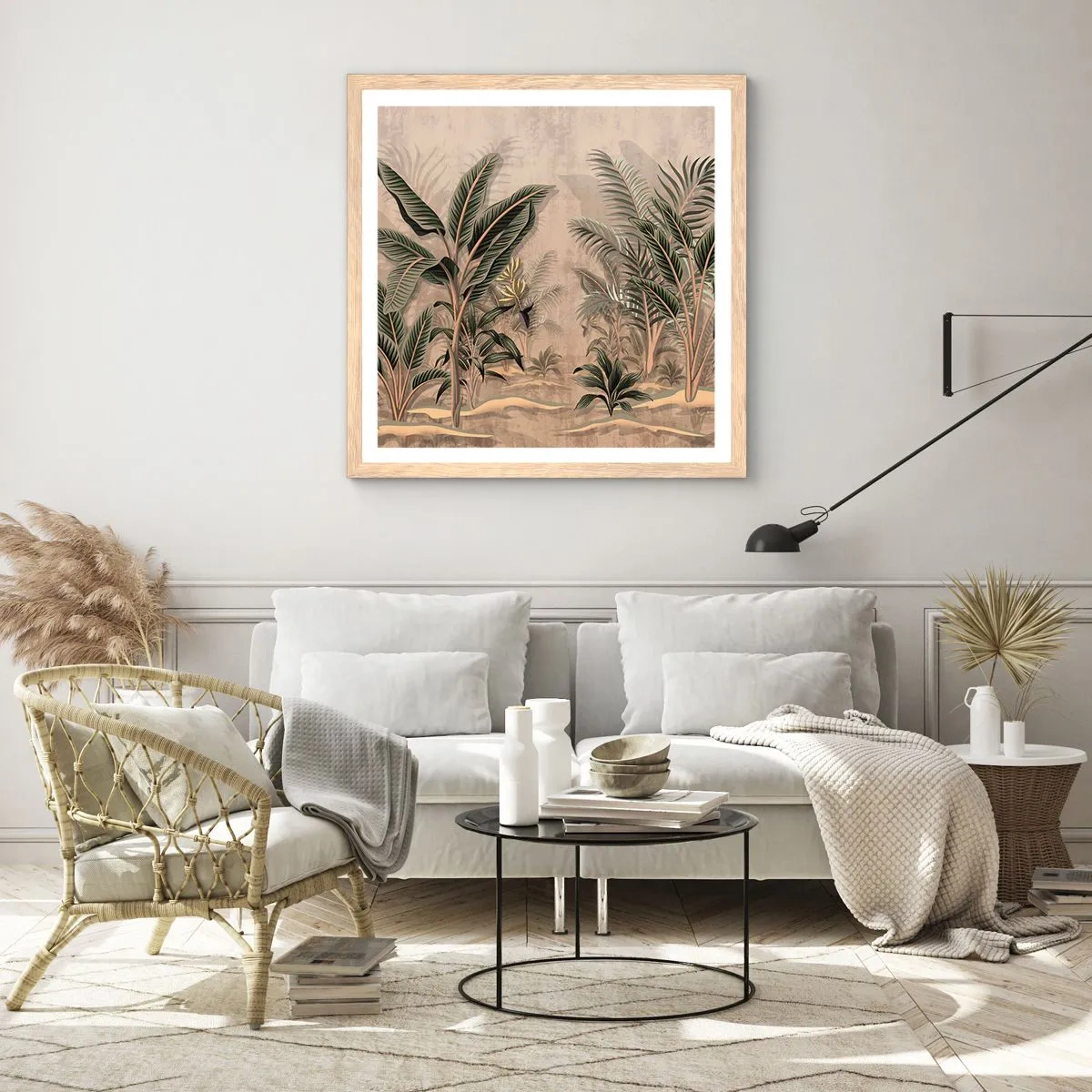 Poster în ramă de stejar deschis - Gravură în stil colonial - 50x50 cm