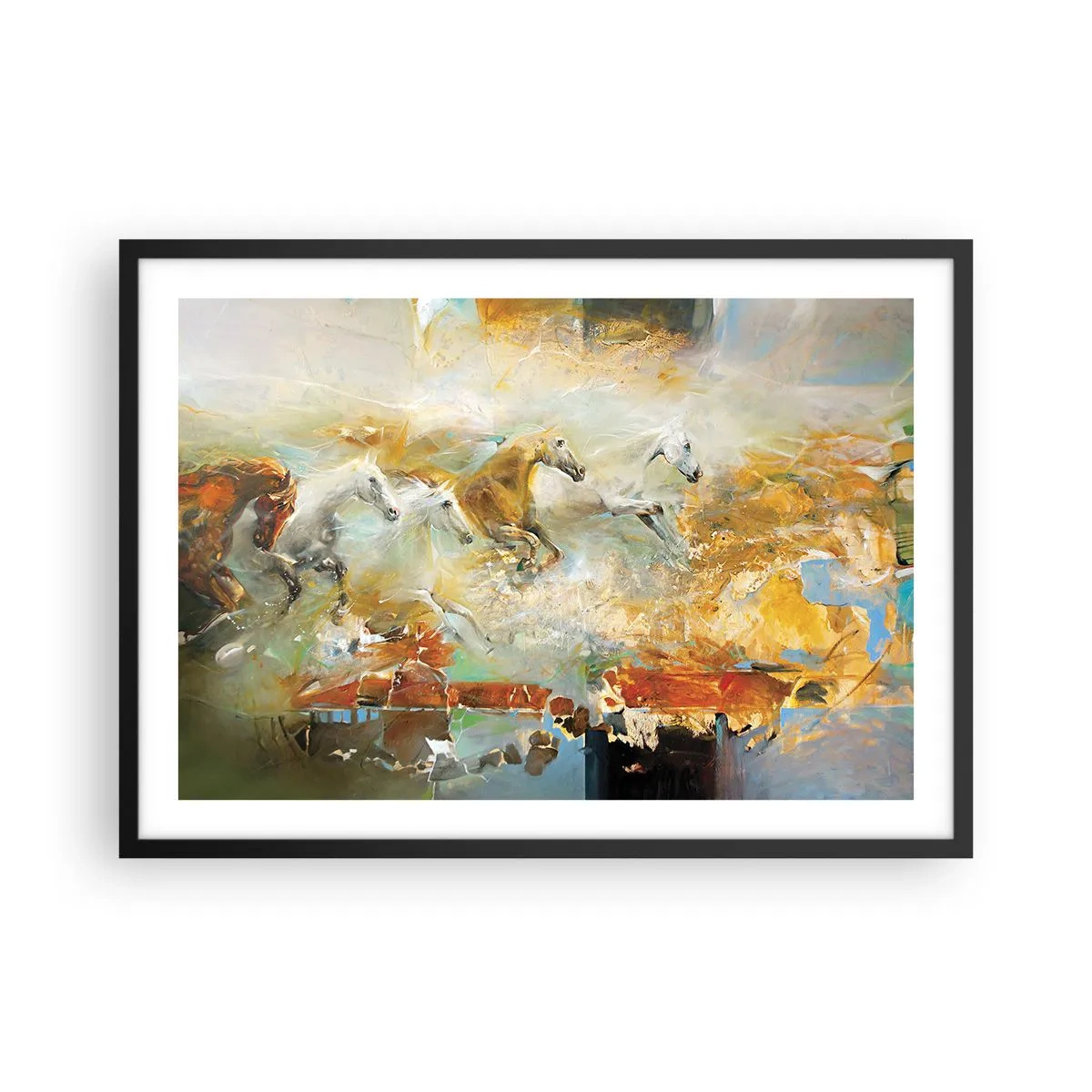 Poster în ramă neagră - Galopând prin lumină - 70x50 cm