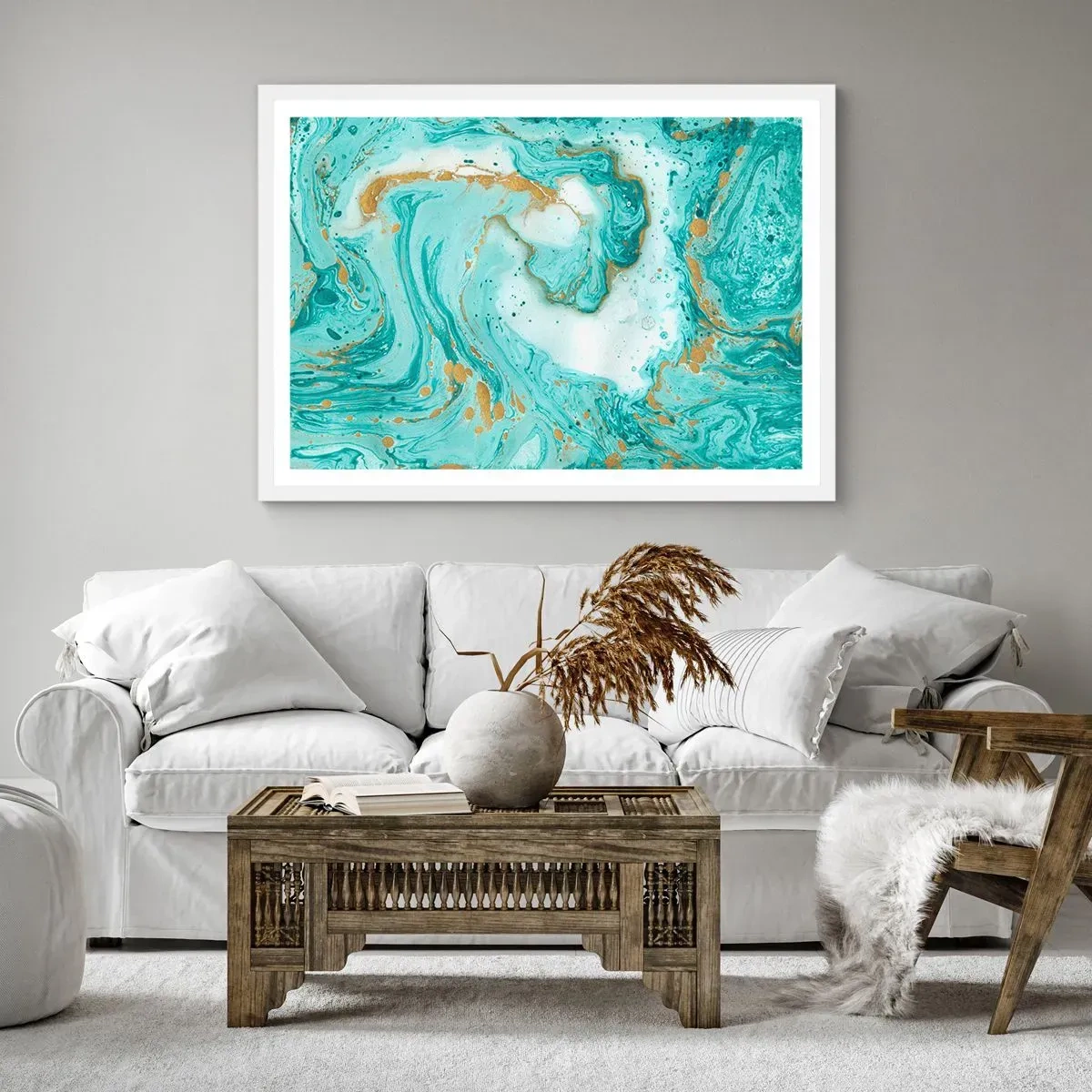 Poster în ramă albă - Sub marele val al perioadei Edo - 91x61 cm