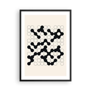 Poster în ramă neagră - Compoziție geometrică de cercuri alb-negru - 50x70cm - Joc chinezesc - o variație - Decorațiune modernă pentru perete pentru living și dormitor ARTTOR