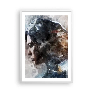 Poster în ramă albă - Povestea unei fete cu un oraș în fundal - 50x70 cm