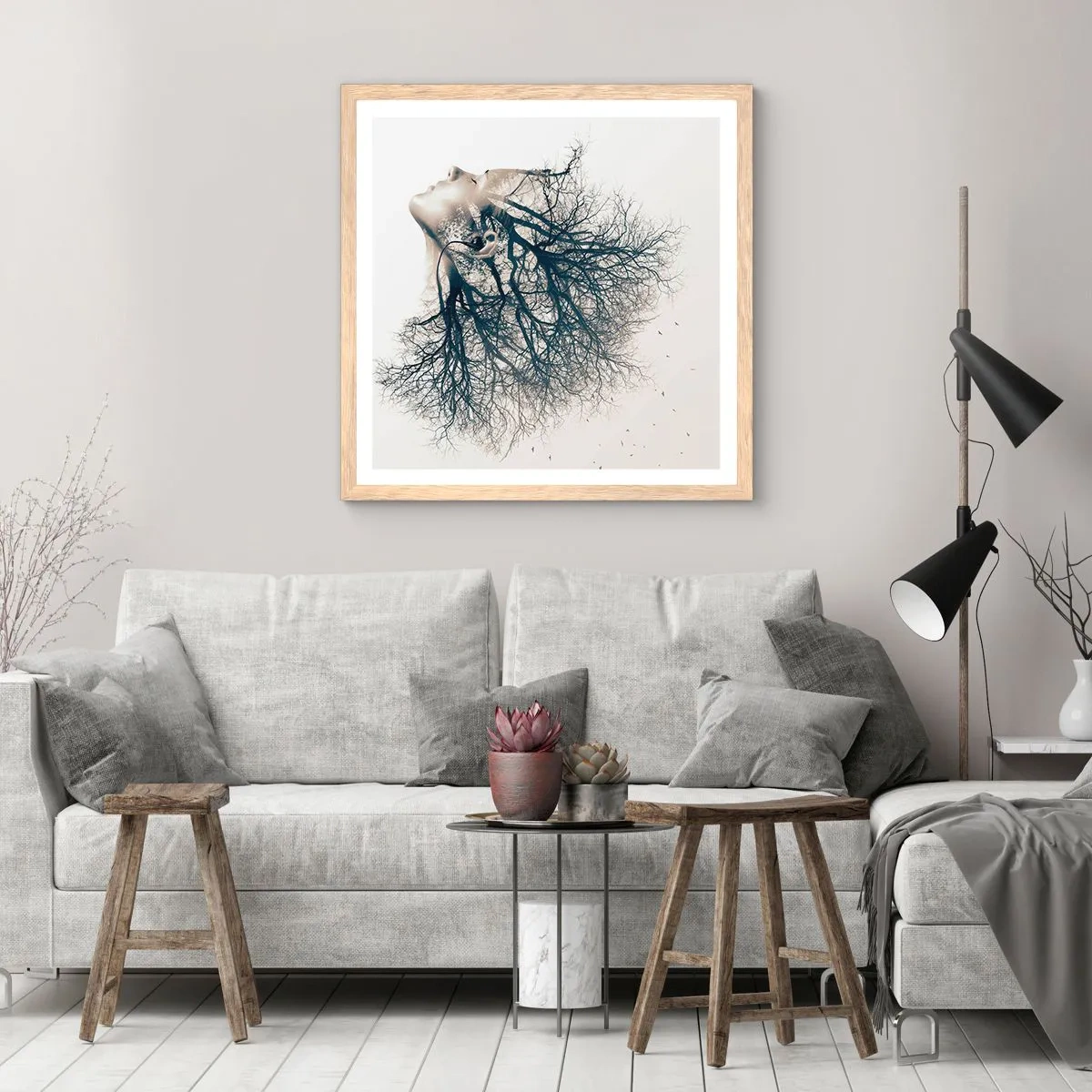 Poster în ramă de stejar deschis - Ascultând șoapta copacului - 50x50 cm