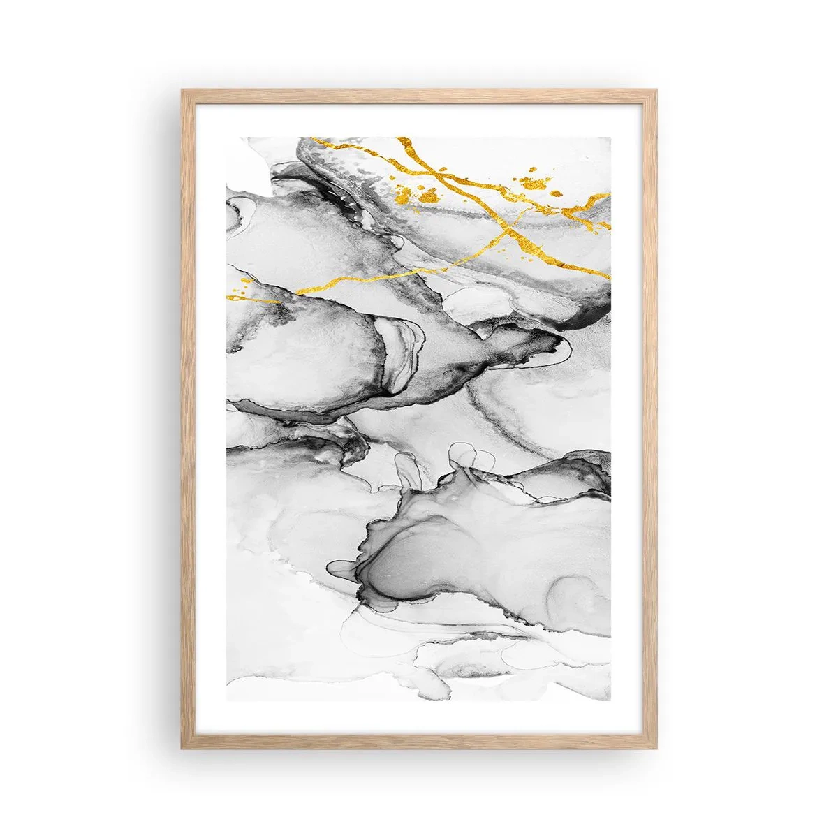 Poster în ramă de stejar deschis - Compoziție cu motiv auriu - 50x70 cm