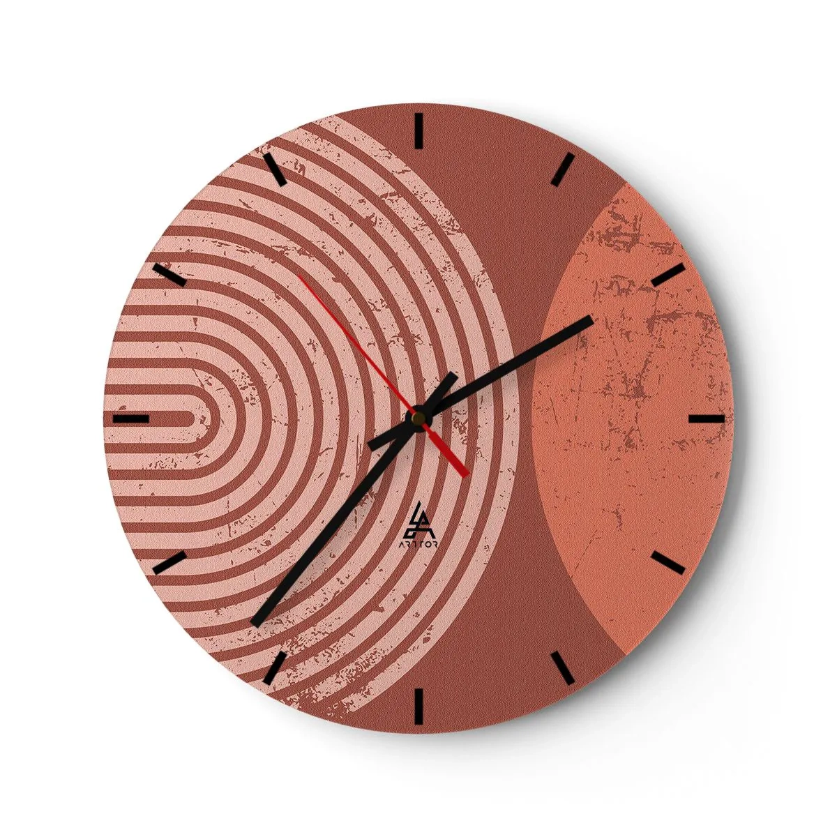 Ceas de perete - Ceas pe sticlă - Geometrie de cercuri în nuanțe de teracotă și roz - 30x30cm - Relație strânsă - Decorațiune modernă pentru perete pentru living, bucătărie și dormitor ARTTOR