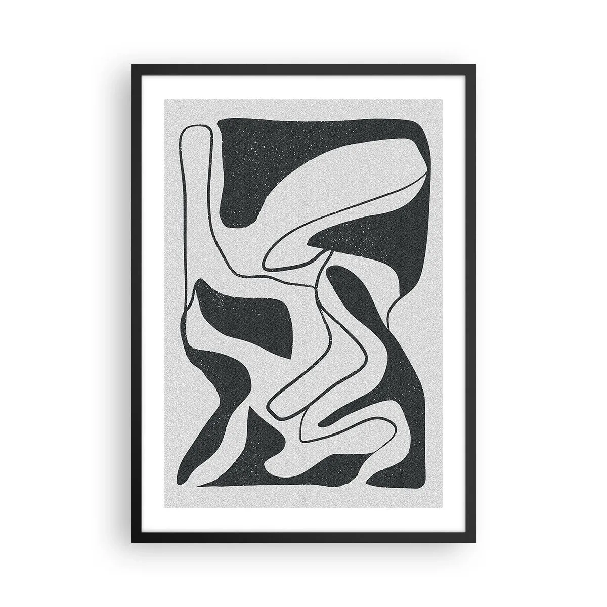 Poster în ramă neagră - Abstracție alb-negru cu forme organice - 50x70cm - Distracție abstractă în labirint - Decorațiune modernă pentru perete pentru living și dormitor ARTTOR