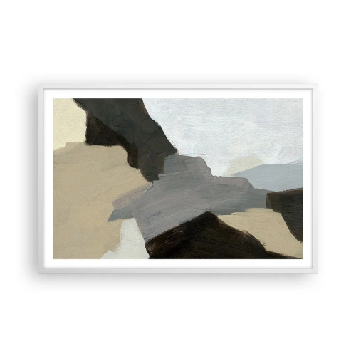 Poster în ramă albă - Abstracție: despărțirile griului - 91x61 cm
