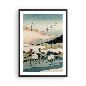Poster în ramă neagră - Artă tradițională japoneză cu cocori într-un peisaj natural - 50x70cm - În mod japonez - Decorațiune modernă pentru perete pentru living și dormitor ARTTOR