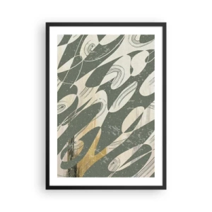 Poster în ramă neagră - O compoziție abstractă de forme organice în verde și bej. - 50x70cm - Abstracție ritmică - Decorațiune modernă pentru perete pentru living și dormitor ARTTOR