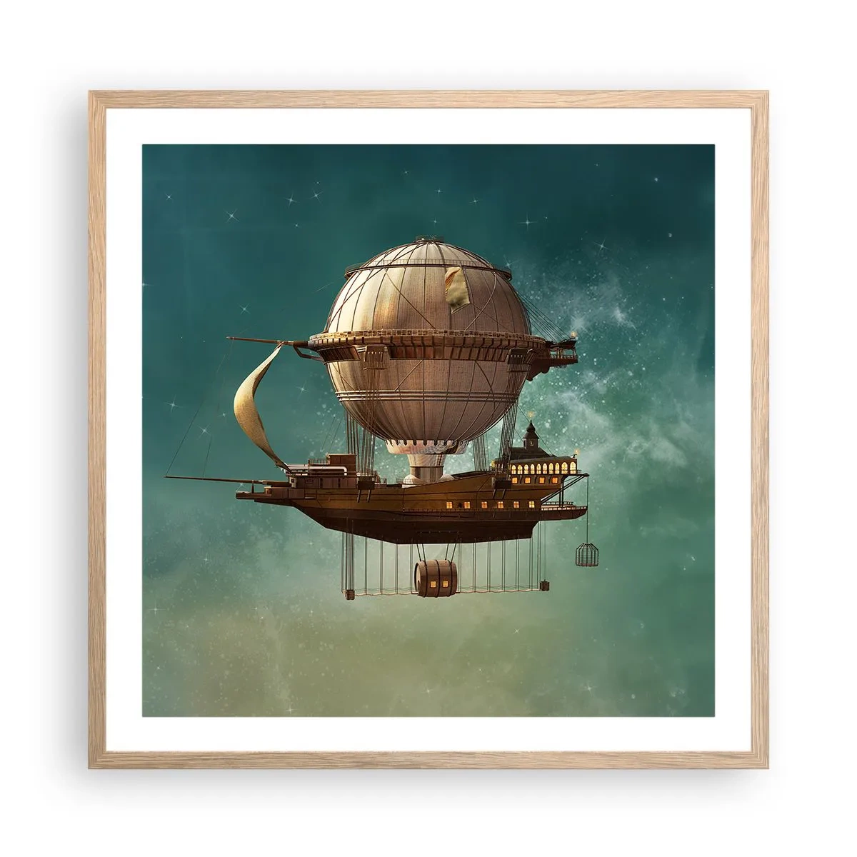 Poster în ramă de stejar deschis - Jules Verne vă transmite salutări - 60x60 cm