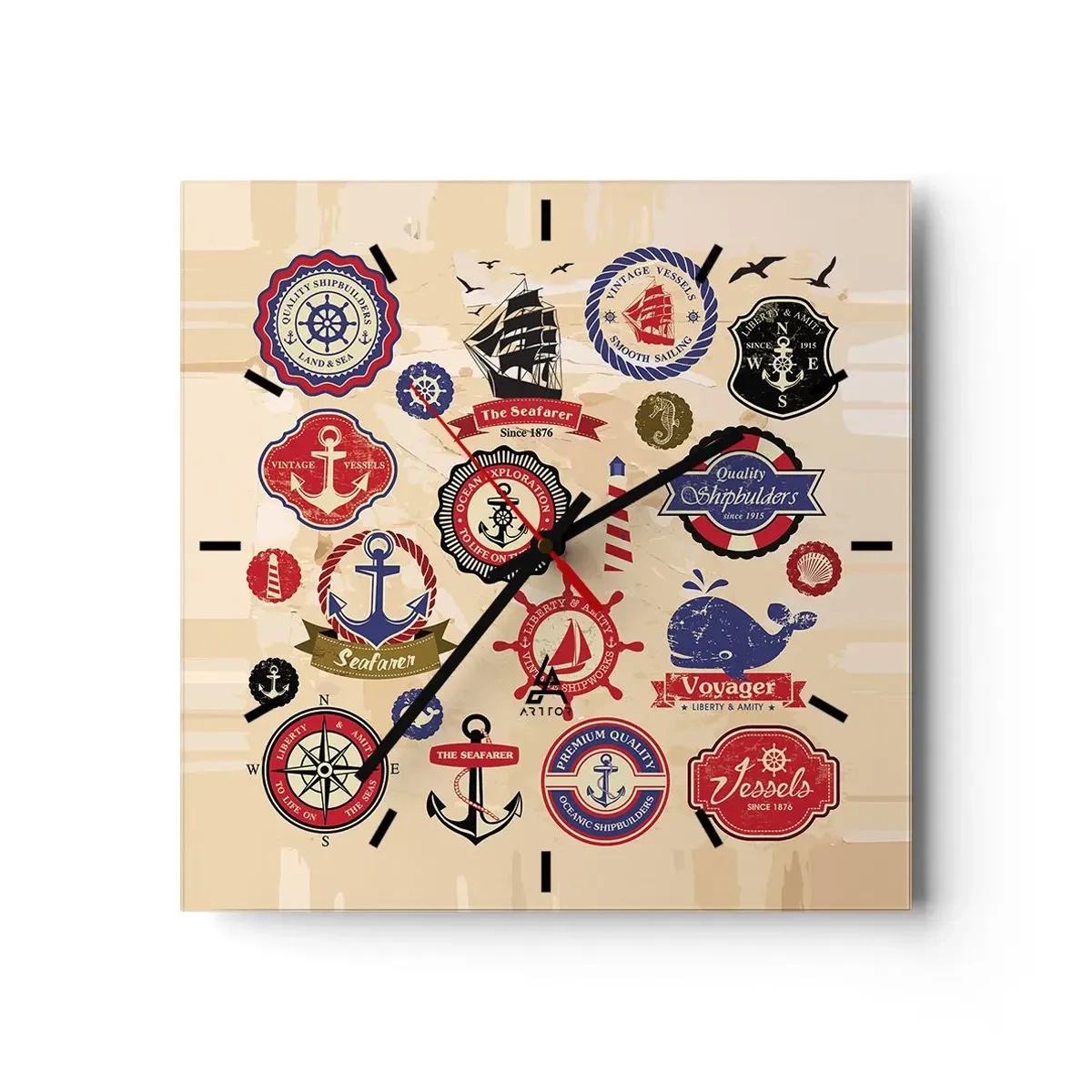 Ceas de perete - Ceas pe sticlă - Frăția navigării - 30x30 cm