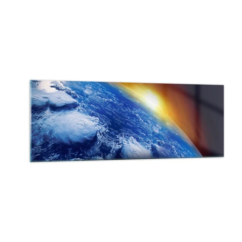 Tablou pe sticlă - Răsărit de soare deasupra planetei albastre - 140x50 cm
