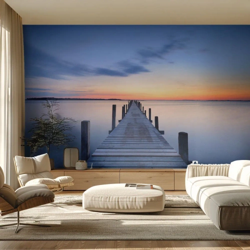 Tapet Premium Canvas - Calmul unui amurg senin - Peisaj, Dafin, Pod de lemn - 250x175 cm