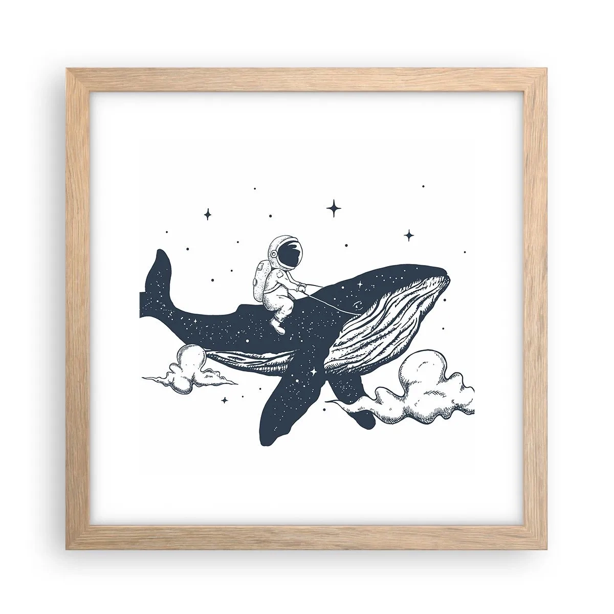 Poster în ramă de stejar deschis - Aventura spațială - 30x30 cm