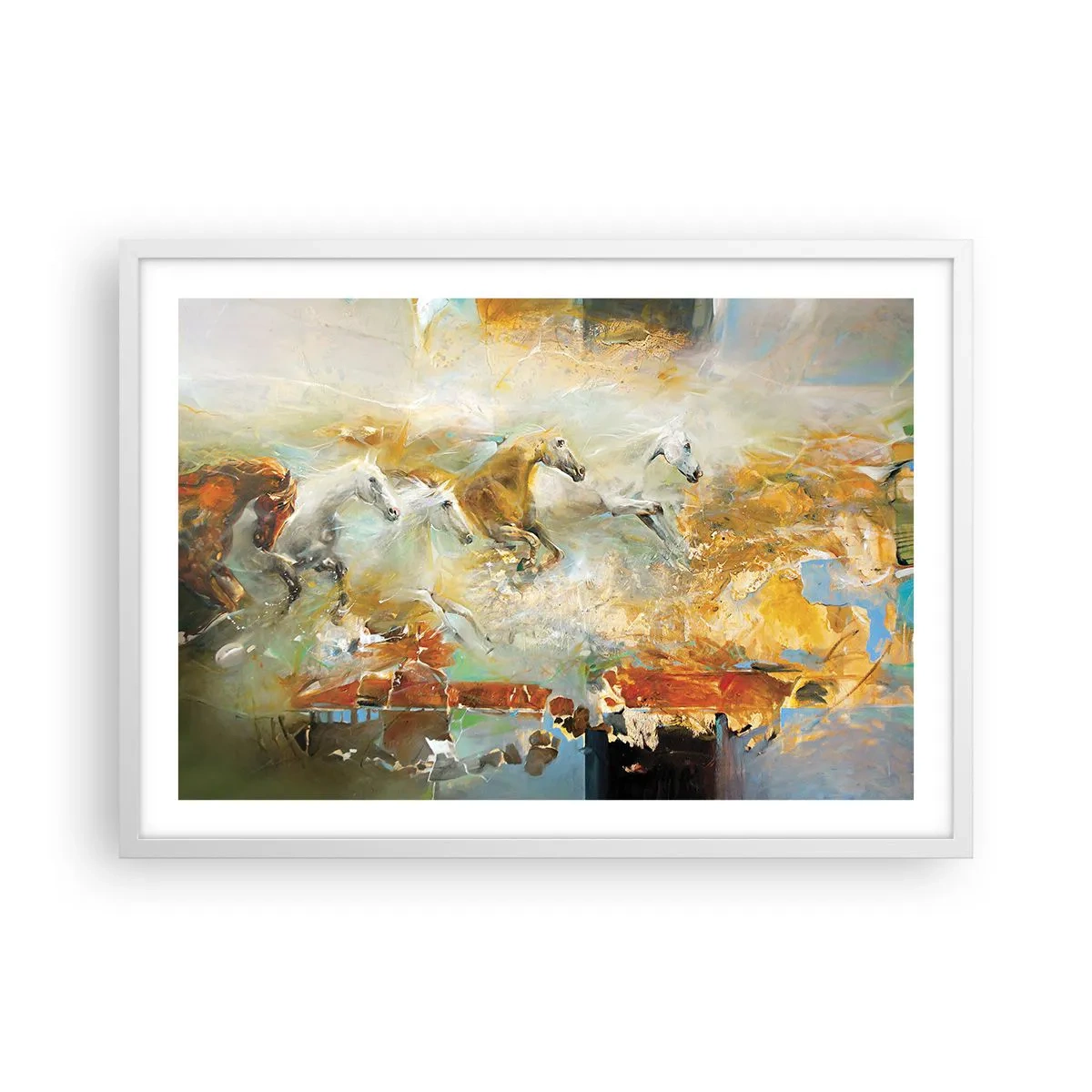 Poster în ramă albă - Galopând prin lumină - 70x50 cm