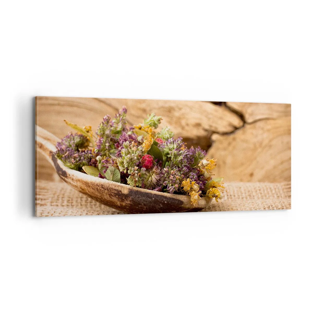 Tablou pe pânză - Flori colorate și ierburi parfumate - 100x40 cm