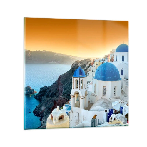 Tablou pe sticlă - Santorini - îmbrățișat de stânci - 30x30 cm