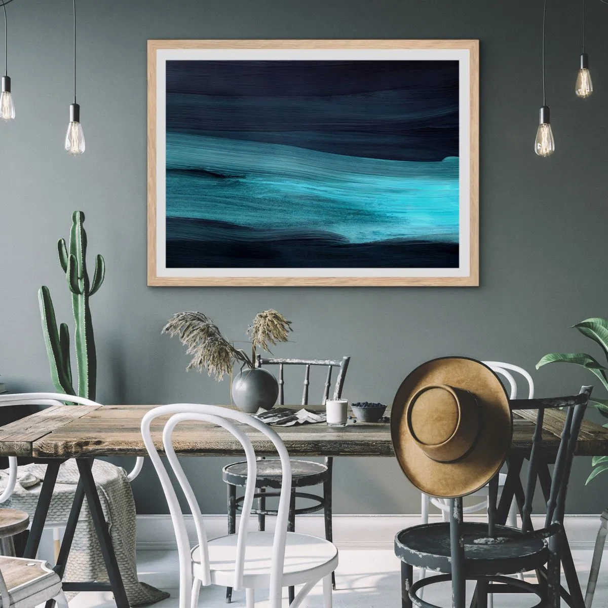 Poster în ramă de stejar deschis - Du-te cu fluxul - 50x40 cm