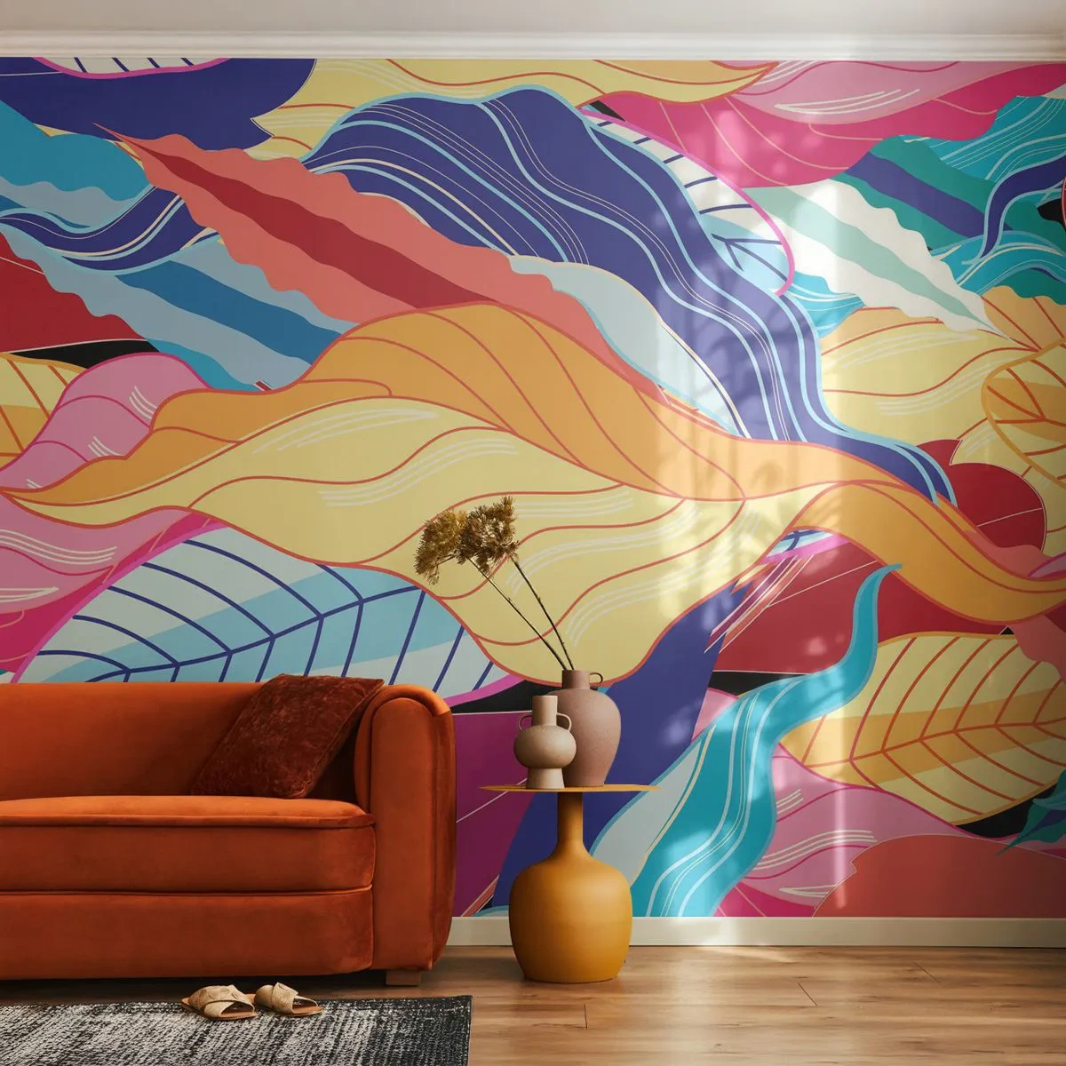 Tapet Autoadeziv Deluxe Sticker - O dezordine colorată - Abstracția, Frunze colorate, Bucată - 350x256 cm