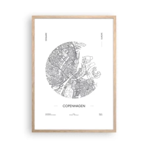 Poster în ramă de stejar deschis - Anatomia Copenhagăi - 50x70 cm
