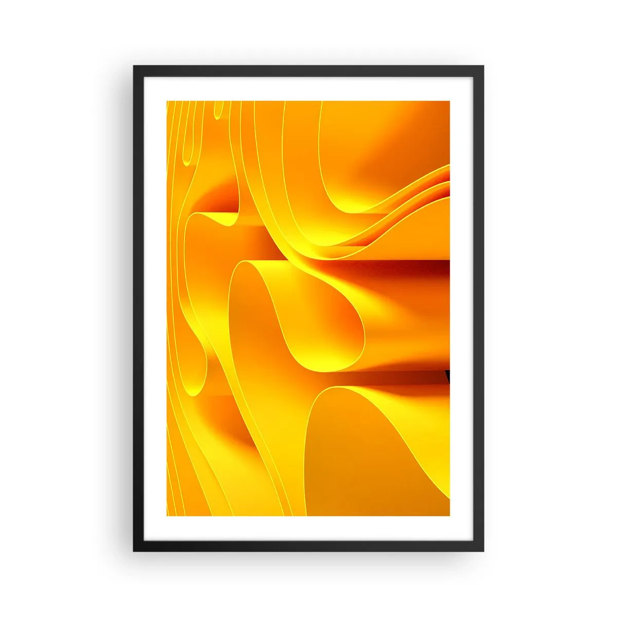 Poster în ramă neagră - O compoziție abstractă în nuanțe de auriu și portocaliu - 50x70cm - Ca niște valuri de soare - Decorațiune modernă pentru perete pentru living și dormitor ARTTOR