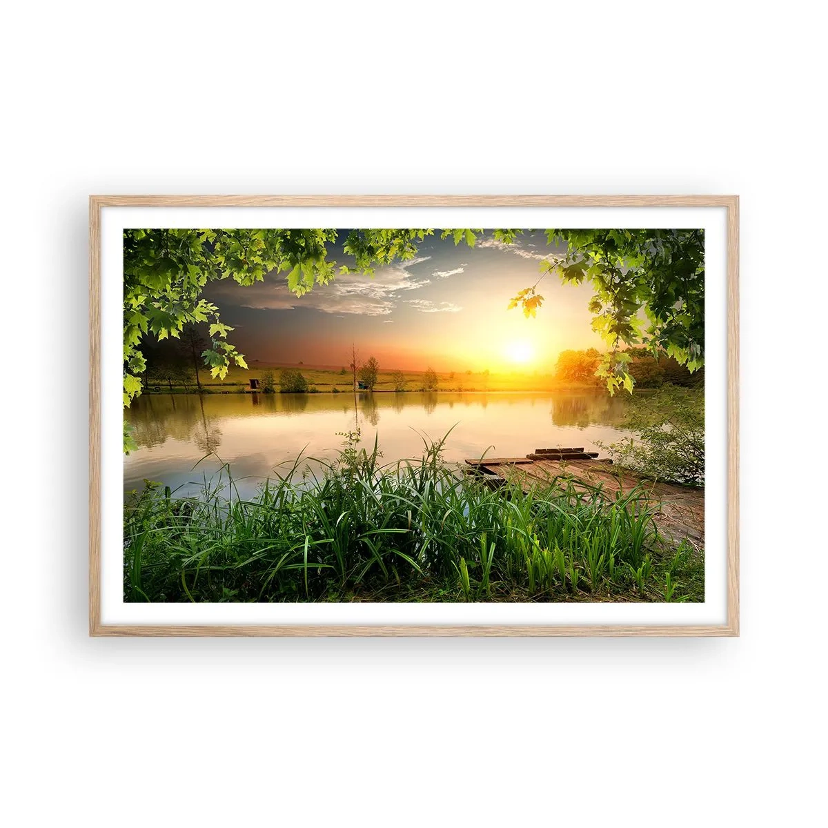 Poster în ramă de stejar deschis - Peisaj într-un cadru verde - 91x61 cm