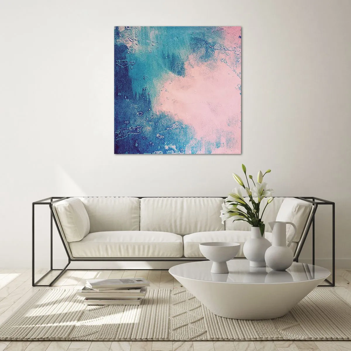 Tablou pe sticlă - Îmbrățișare albastră - 30x30 cm