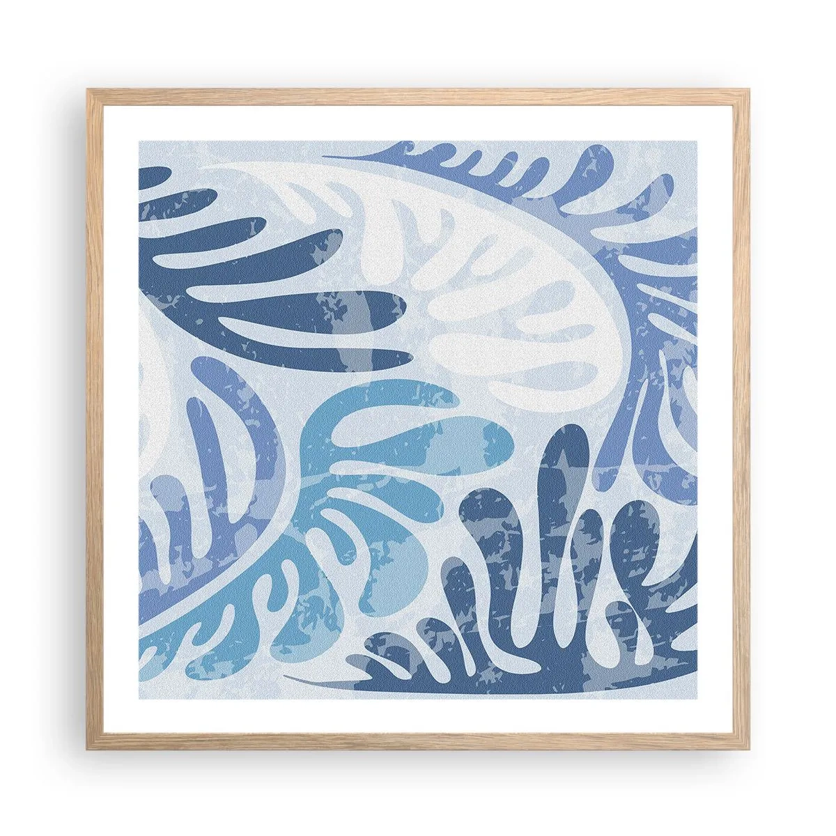 Poster în ramă de stejar deschis - Ferigi albastre - 60x60 cm