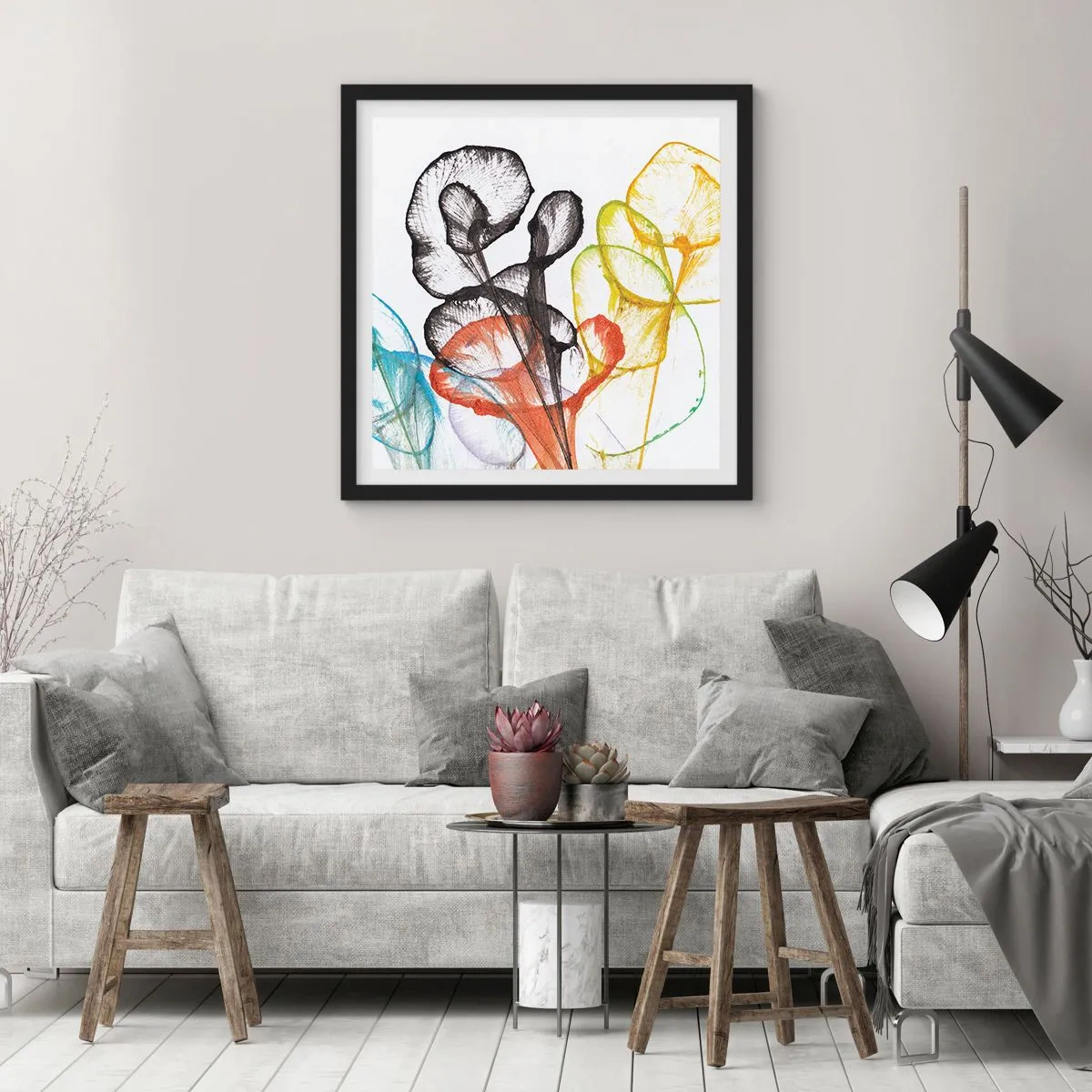 Poster în ramă neagră - Flori cu suflete - 50x50 cm