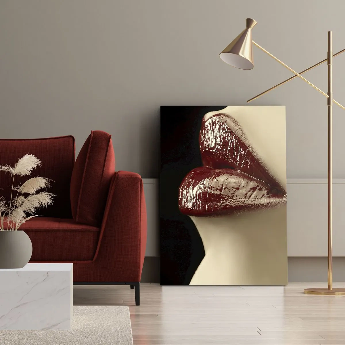 Tablou pe pânză - Senzualitatea și strălucirea carminului - 55x100 cm