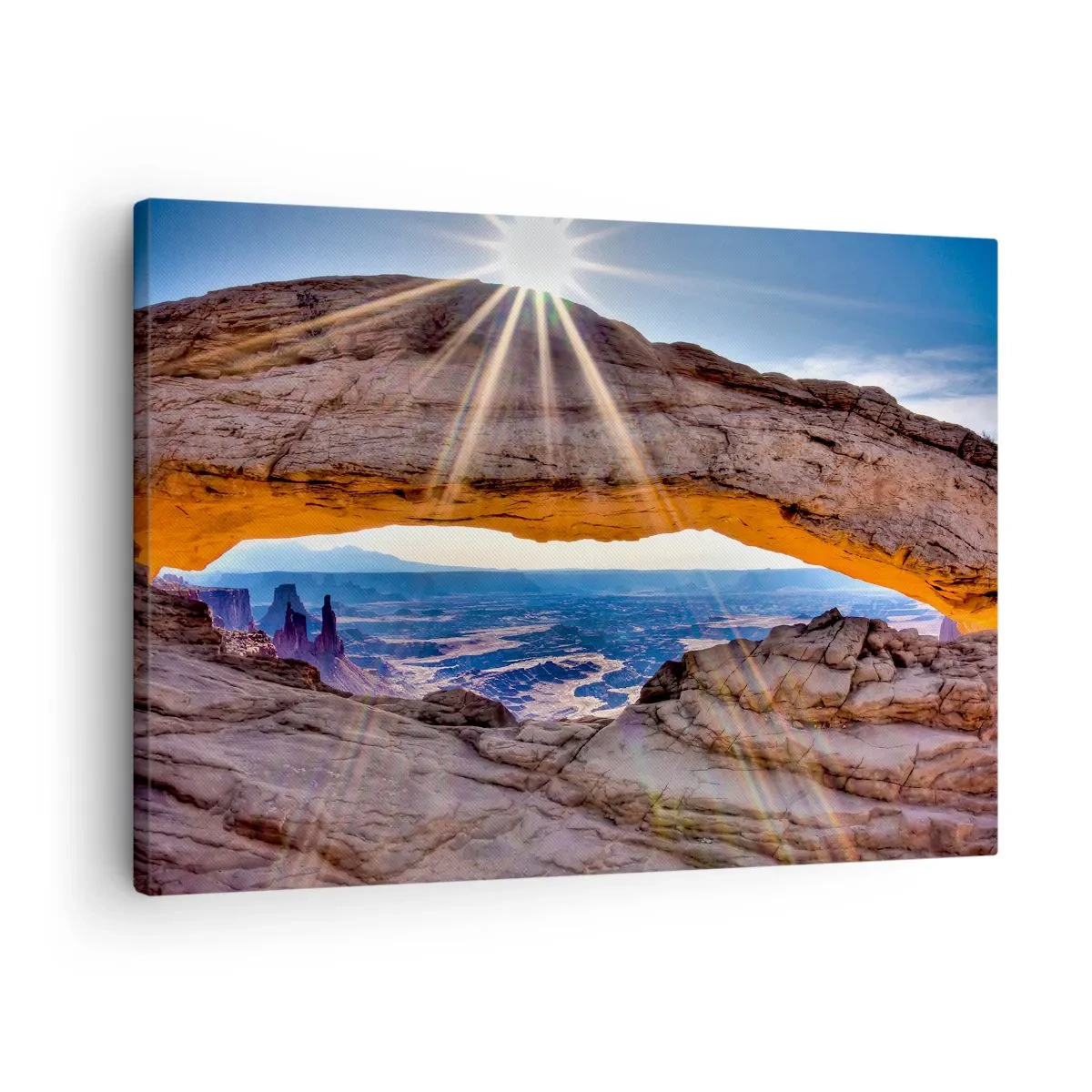 Tablou pe pânză Canvas - Arc de stâncă cu vedere la canion la răsărit - 70x50cm - Prin poarta de piatră - Decorațiune modernă pentru perete pentru living și dormitor ARTTOR