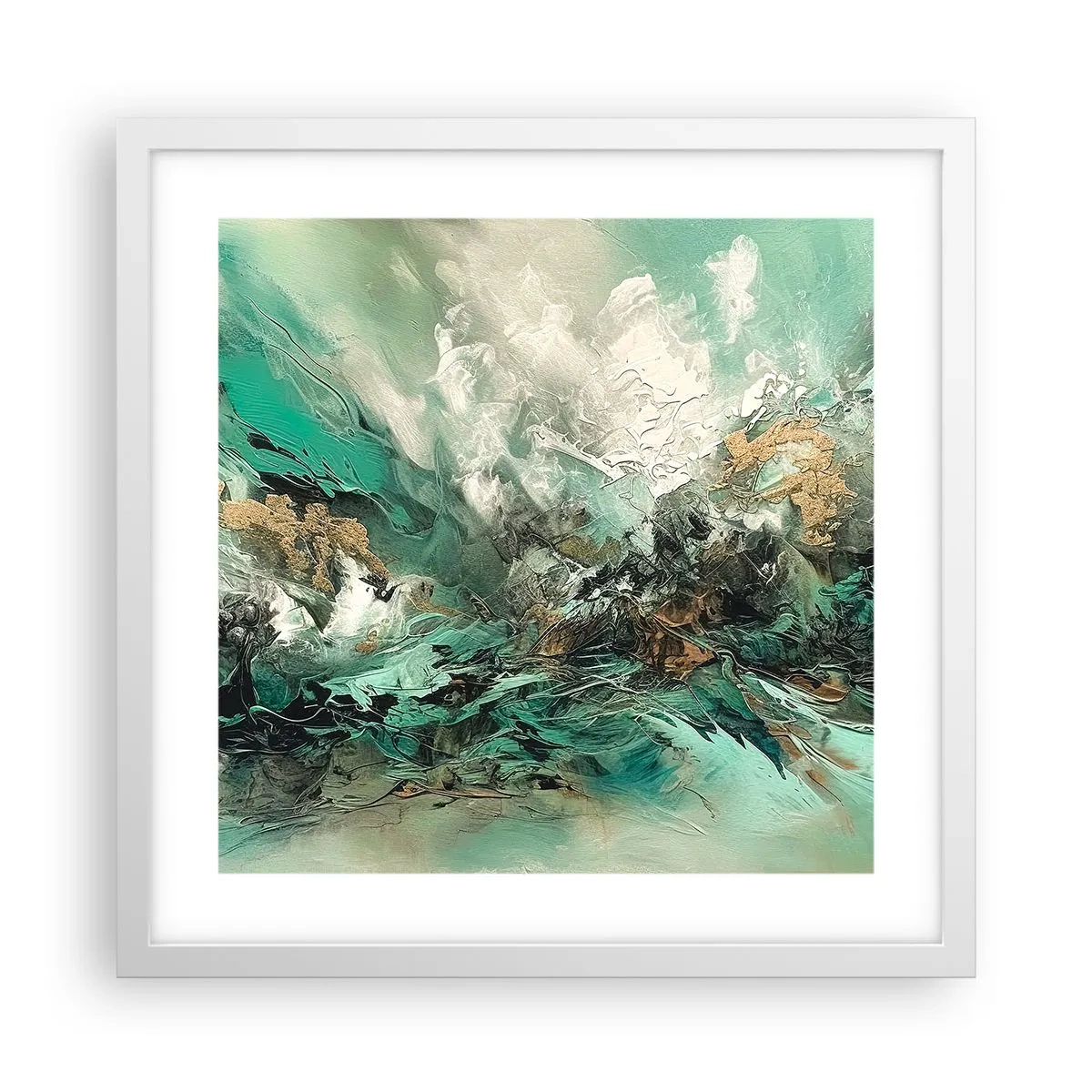 Poster în ramă albă - Fierbere negru-smarald - 40x40 cm