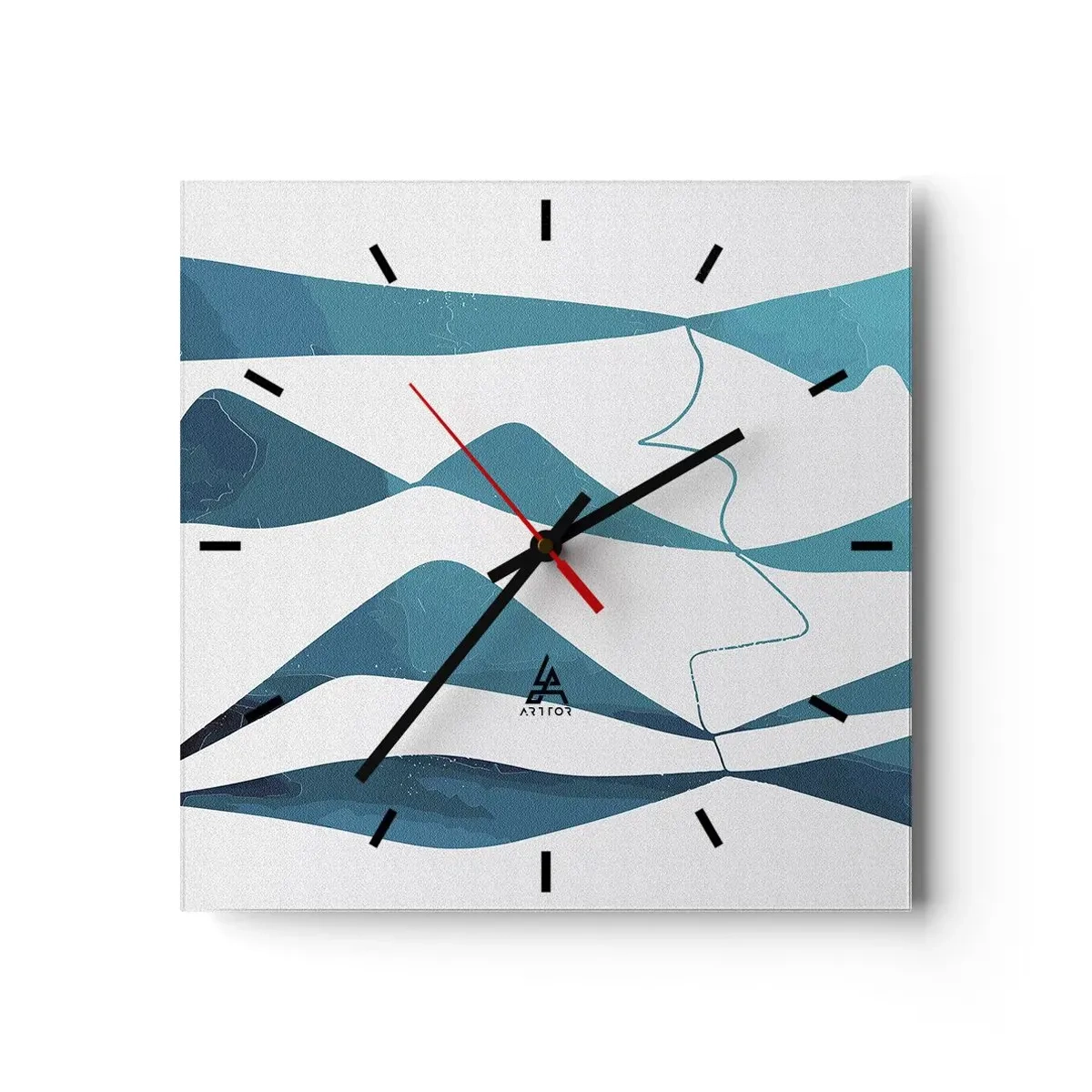 Ceas de perete - Ceas pe sticlă - Abstracție: relație turcoaz - 40x40 cm