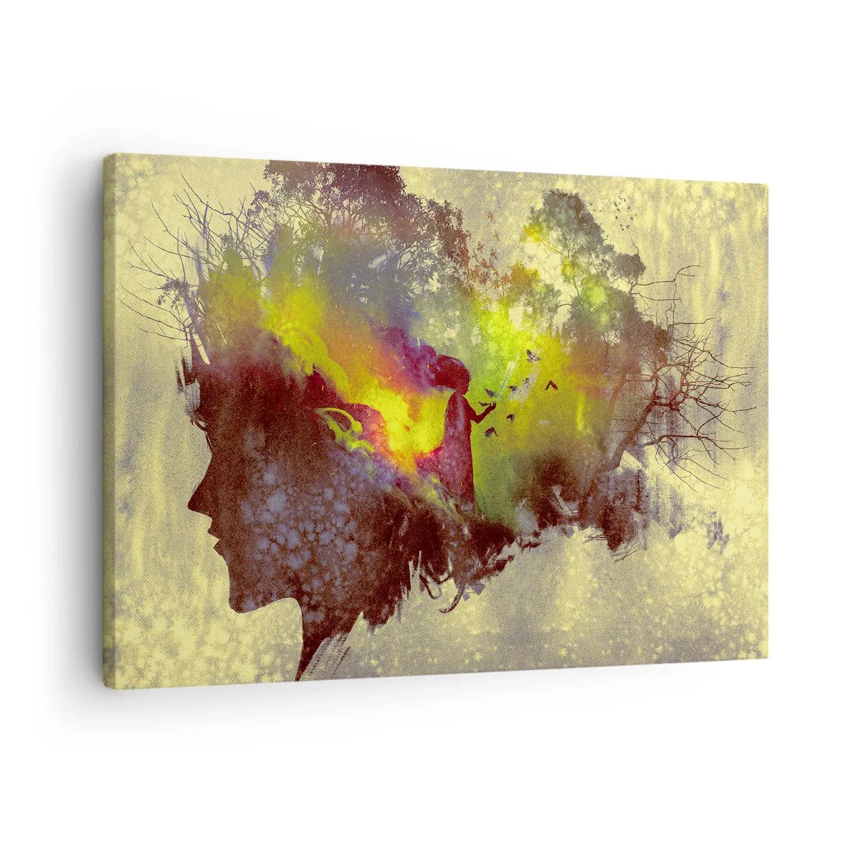 Tablou pe pânză Canvas - Siluetă artistică a unei femei cu natura în fundal - 70x50cm - Mama Natură - Decorațiune modernă pentru perete pentru living și dormitor ARTTOR
