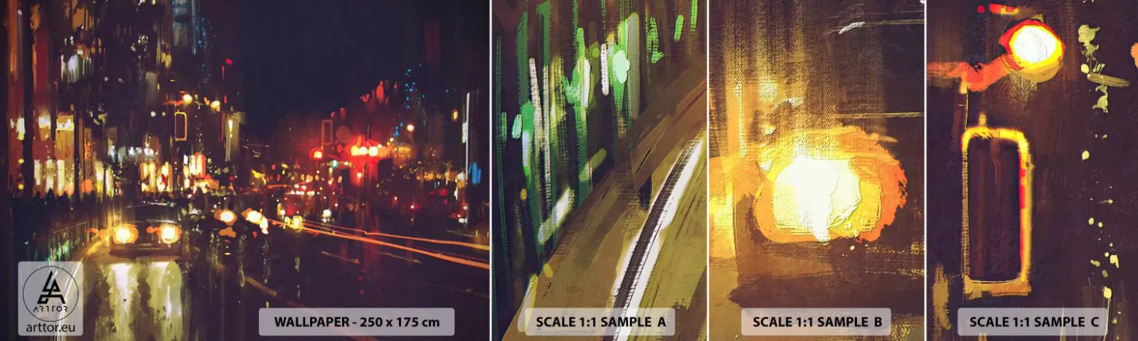 Mostră tapet autocolant Deluxe Sticker - Scufundat în lumina nopții - Oraș, Arhitectură, Viața de noapte - 100x30 cm