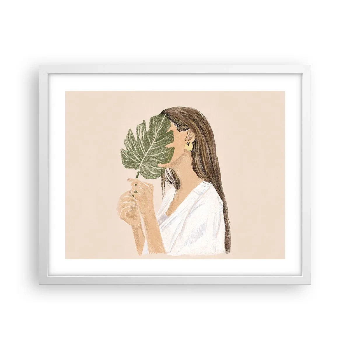 Poster în ramă albă - Portret misterios cu un evantai - 50x40 cm