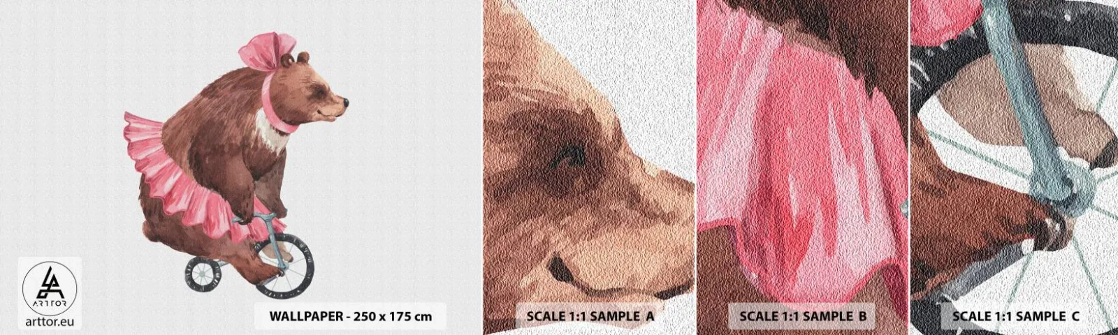 Mostră de Tapet Standard Eco - Ce circ! - Urs, Circ, Fată - 100x30 cm